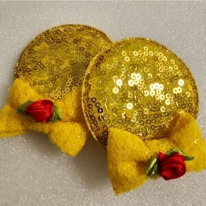 Minnie Mouse Belle Beauty & the Beast Disney Sequin Pig Tail Hair Clips Dress Up